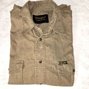 Y2K Wrangler Western Men's Shirt in Tan XL Metal Snap